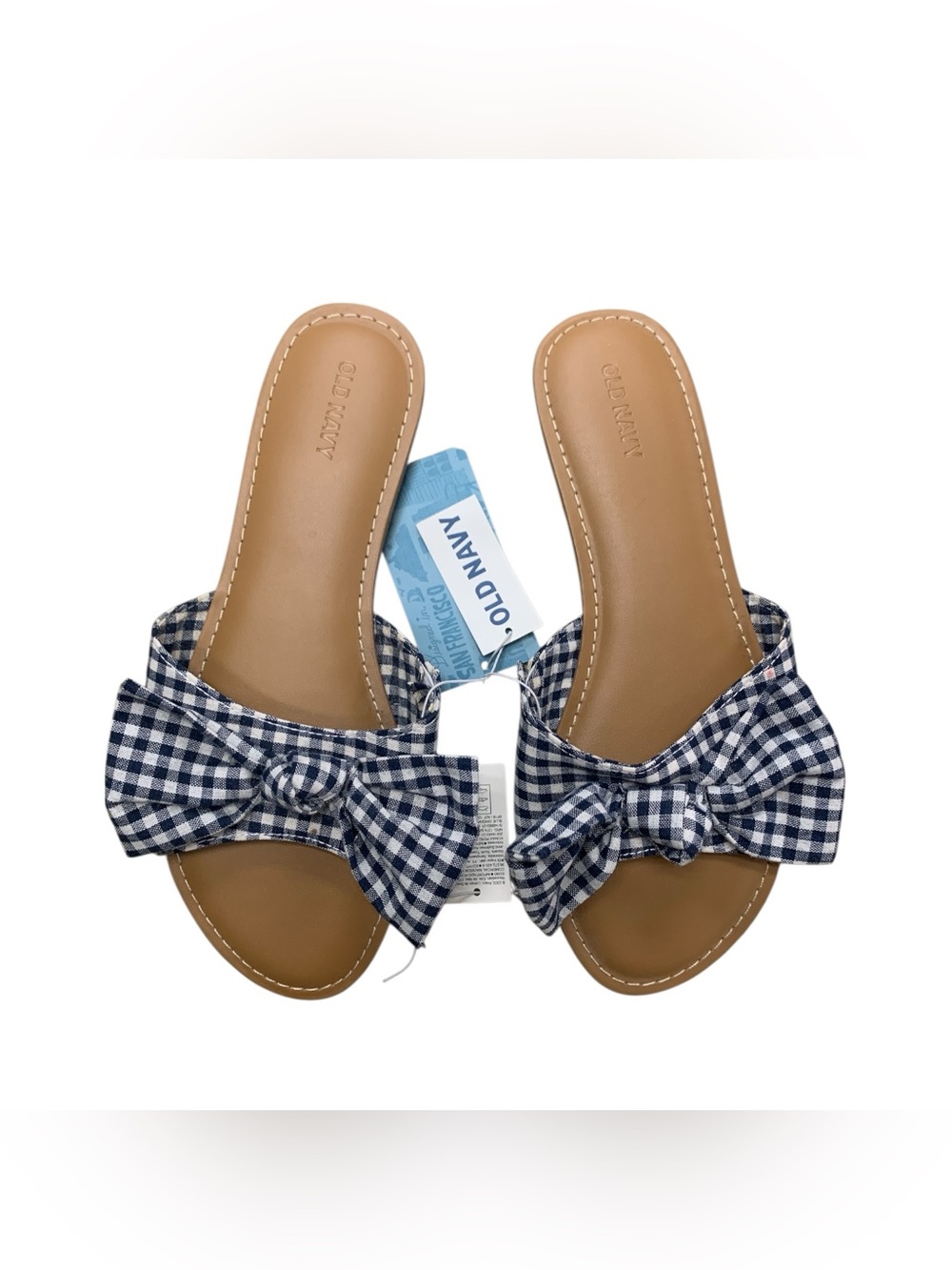 Old Navy NWT Navy & White Gingham Bow Slide Sandals S9